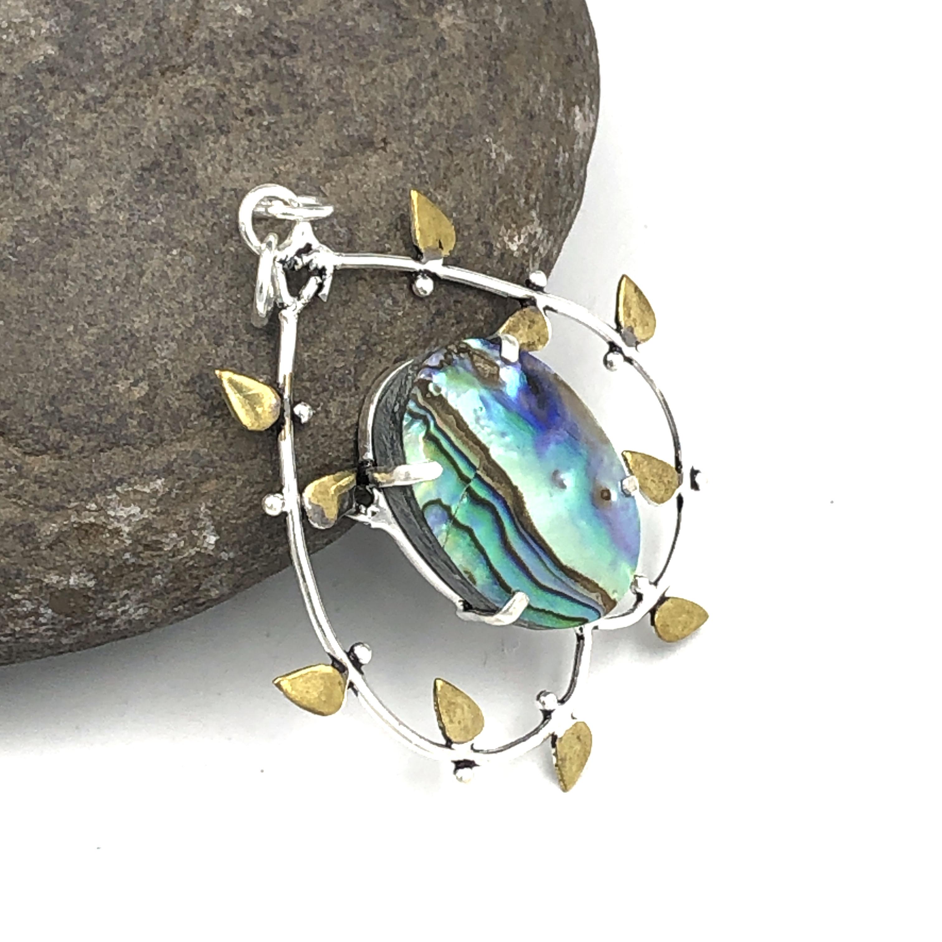 Natural Abalone Shell Gemstone 925 Sterling Silver Jewelry  Pendant 1.97  AJP-96