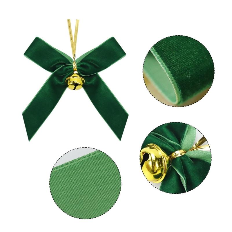 10Pcs Velvety Ribbon Bowknot Ornament with Bell Christmas Tree Hanging Decoration For Wreath Festival Celebration