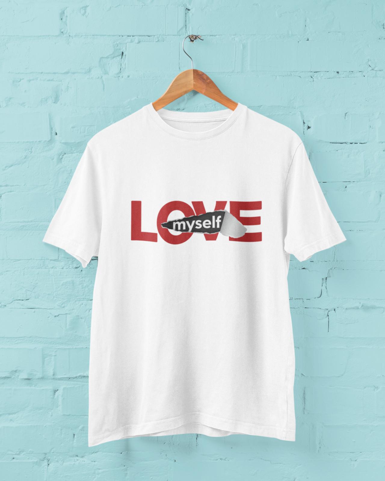 Love Myself T-Shirt Red Black Torn Design Motivational Graphic Tee Unisex B1 L