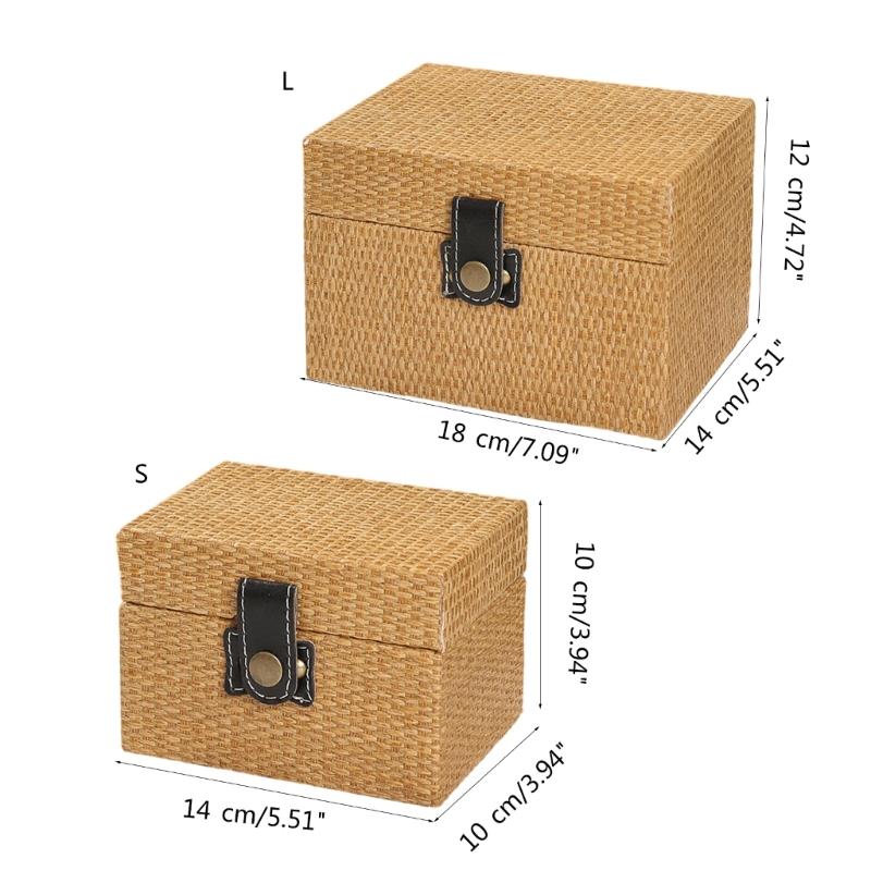 Convenient Travel Storage Box Wicker Pattern Jewelry Presentation Case Multi Functional Wooden Earrings Necklaces Holder