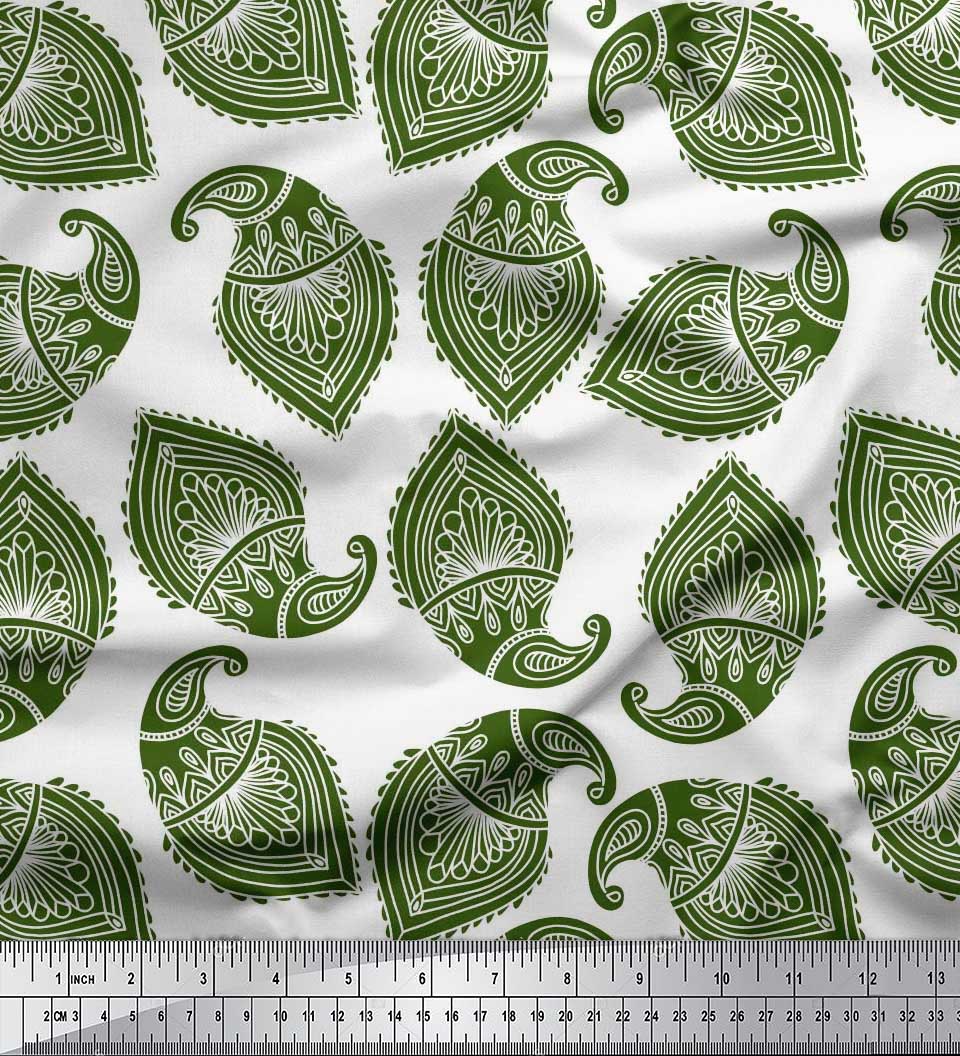

Soimoi Blue Japan Crepe Satin Fabric Green Paisley Printed Craft Fabric by the metre 42 Inch 42 Inch Wide - Poly Crepe білий
