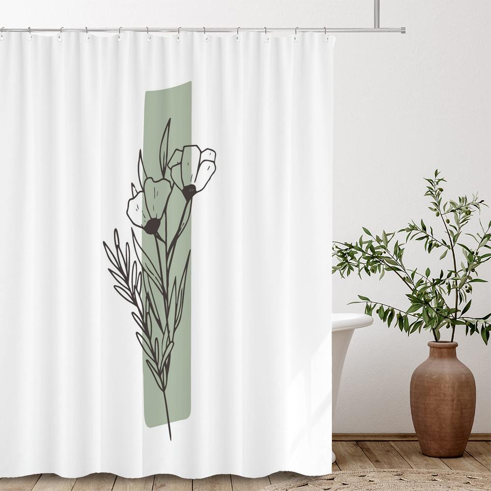 Nordic Abstract Minimalist Flowers Shower Curtain Decor Bathroom Curtain Floral Fabric Hanging Curtain Bathroom Decor With Hooks