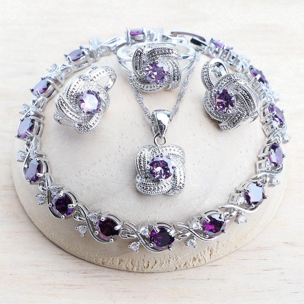Conjuntos de joyería de circonia azul para mujer, Plata de Ley 925, joyería de disfraz nupcial para boda, pendientes, anillos, pulseras, collar con colgante
