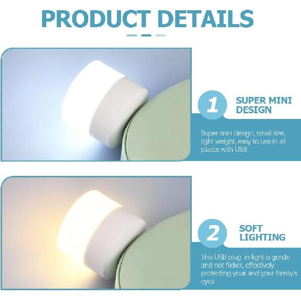

Mini Led Usb Night Light Simple Sleeping Night Light Miniature Plug In Night Light Usb Light Bulb For Bedroom,Bathroom,Kitchen(5 Warm + 5 White )
