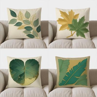 Home Decor Elegant Green And Gold Leaf Pattern Pillow Pattern Cushion Cover Suitable For Sofa Bedroom Car Pillow Cover