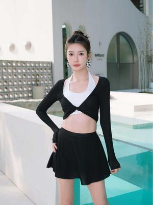 Women's Korean Color Block One-Piece Swimsuit - Slimming Split Dress Style for Vacation