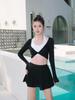 Women's Korean Color Block One-Piece Swimsuit - Slimming Split Dress Style for Vacation
