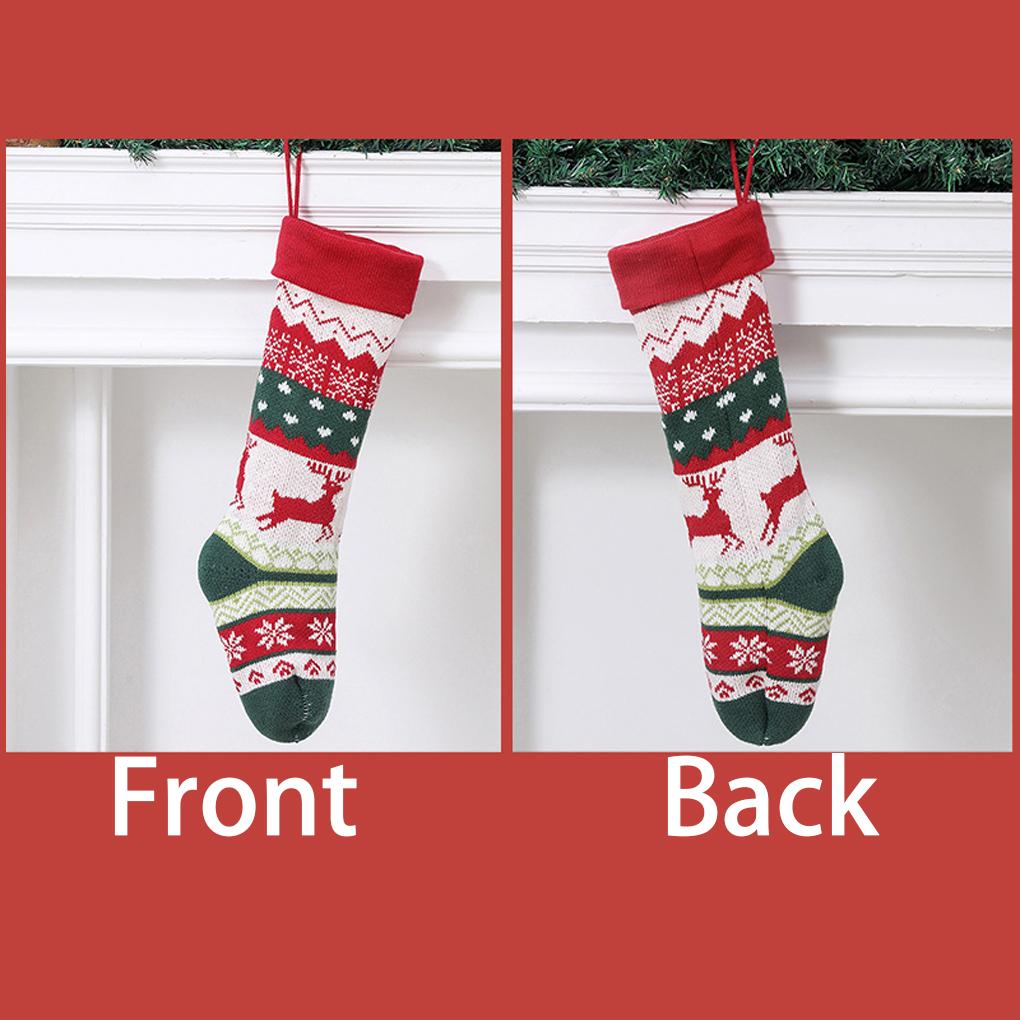 Christmas Stocking Knitting Snowflake Elk Xmas Tree Santa Claus Candy Bag for Christmas Decoration Supplies New Year Gift Bag
