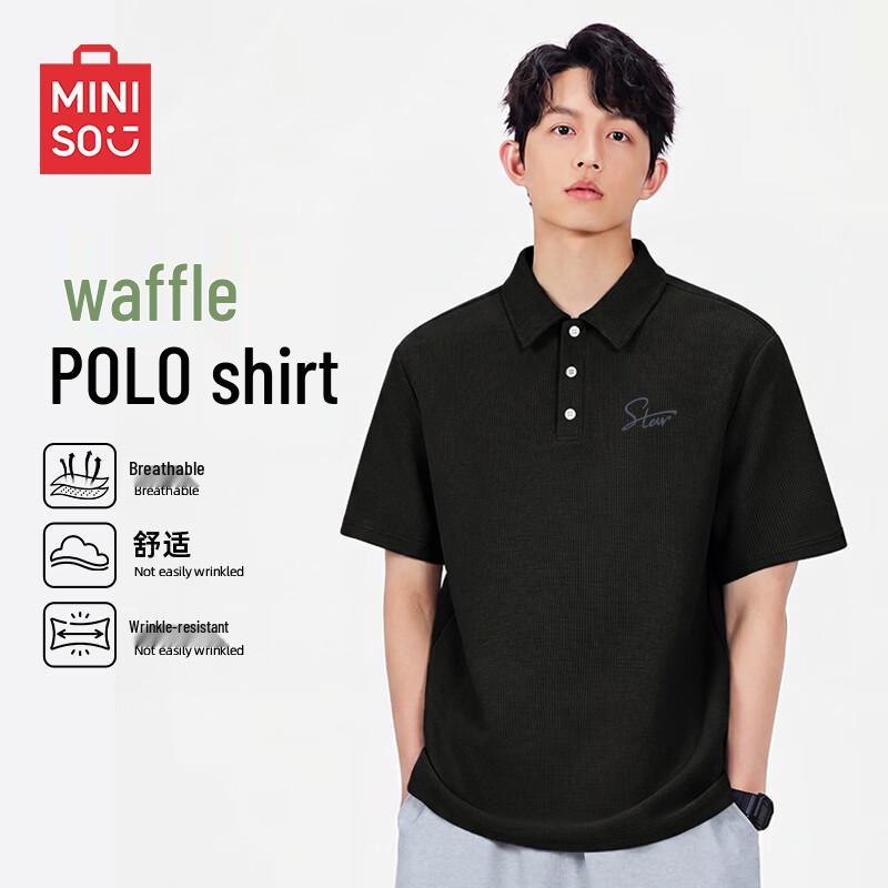 MINISO Men's Summer Waffle Knit Breathable Polo Shirt