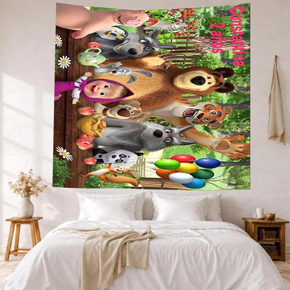 Masha Bear Wall Decor Tapestry Art For Pet Memorial Birthdaywedding Party Backdrop Family Gift