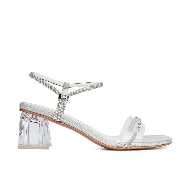 

Su Yinyin same style | Annie Dream~ French one-word with transparent pvc rhinestone thick high-heeled sandals for women s summer 34