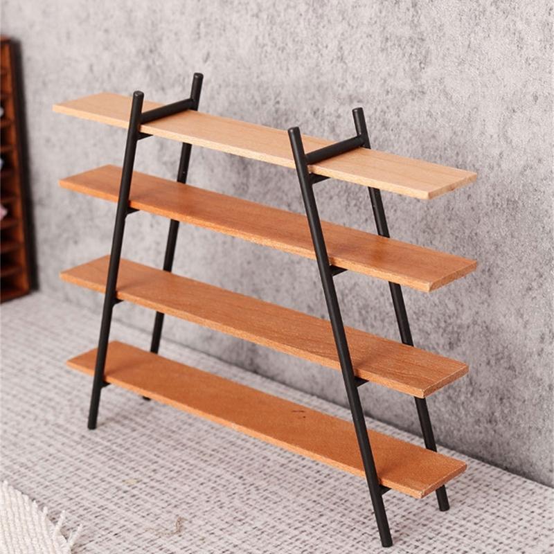 Wooden Display Shelf With 4 Storage Layers For Doll House Accessories 1/12 Scale Miniature Furniture Scene Display Props