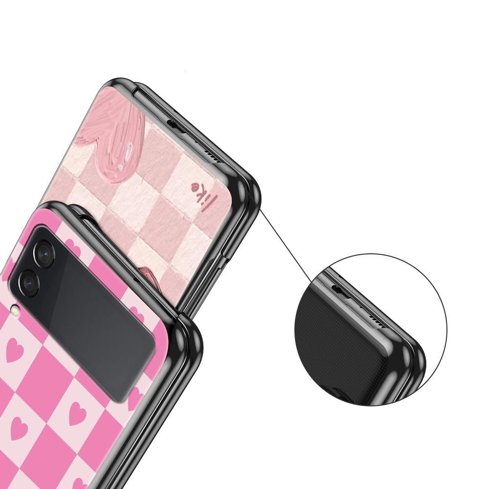 Phone Case for Samsung Galaxy Z Flip 3 4 5 6 7 Folding Black Shell For Samsung Z Flip4 Flip5 PC Hard Cover Pink Grid