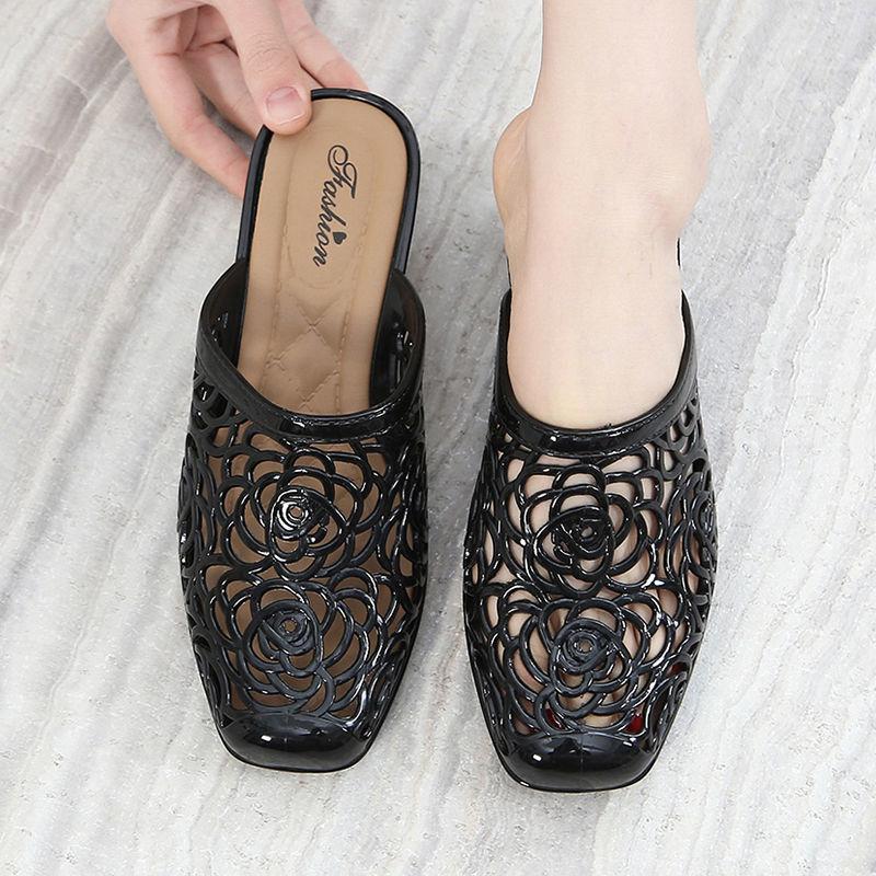 Outside Hollow Medium Heel Women's Slippers and Ladies Sandals On Beach Slides Casual Original Low Price Cheap Liquidation Shoes