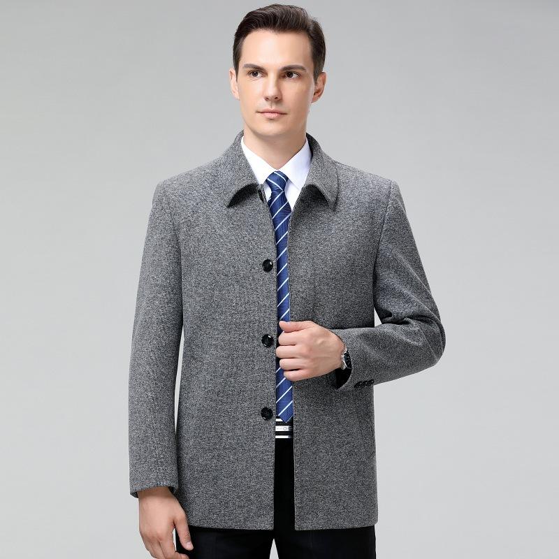 High-end cashmere men's coat, middle-aged autumn and winter windbreaker, loose woolen jacket, warm casual jacket