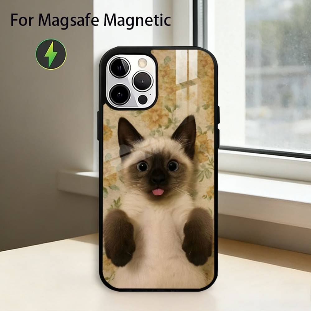 Cute Siamese Cat Phone Case For iPhone17,16,15,14,13,12,11 Plus,Pro Magnetic For Magsafe Wireless Charging