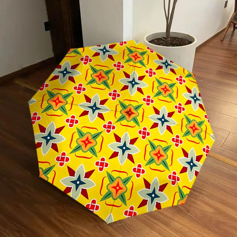 

1pc Geometric Pattern Automatic Umbrella Durable Iron Frame & Plastic Handle, Gift for Men & Women, Sturdy Construction yy250905153