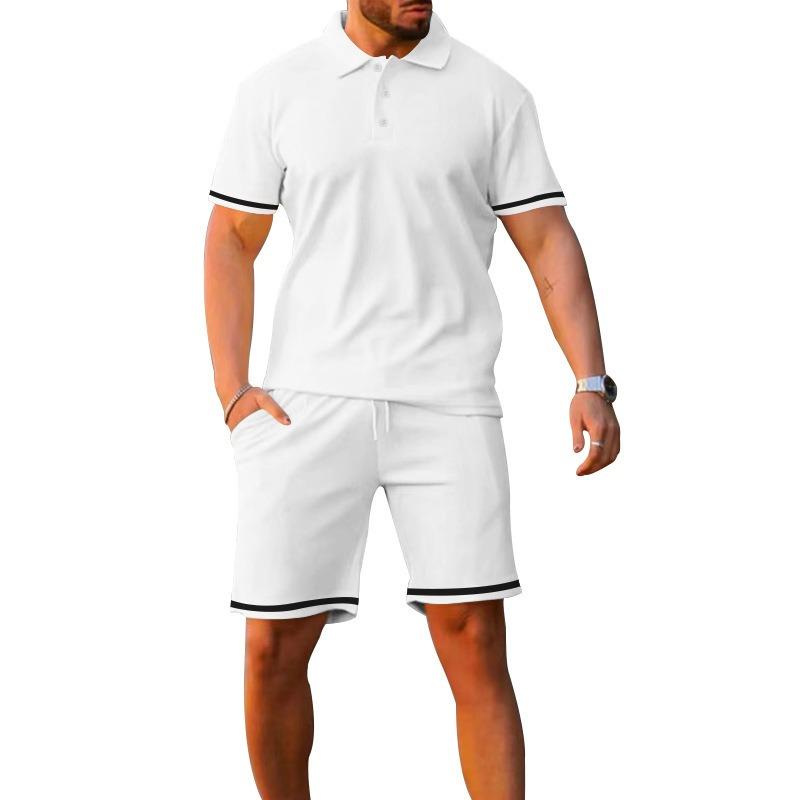 Men's Fashion Short Sleeve Suit Polo Shirt Shorts Sports Leisure Two-piece Trendy Conjuntos Hombre