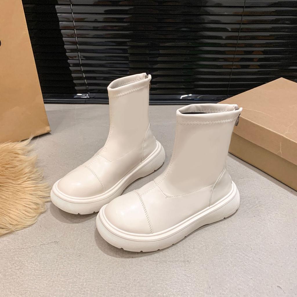 Martin Boots Winter Velvet Women's Short Tube 2025 New Spring and Autumn Single Boots Small Muffin Thick-soled Elastic Thin Boots