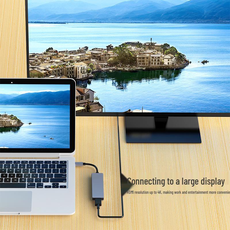 Type-C Multi-Port Adapter: USB Splitter, HDMI, Network, Converter, 5-in-1 Dock