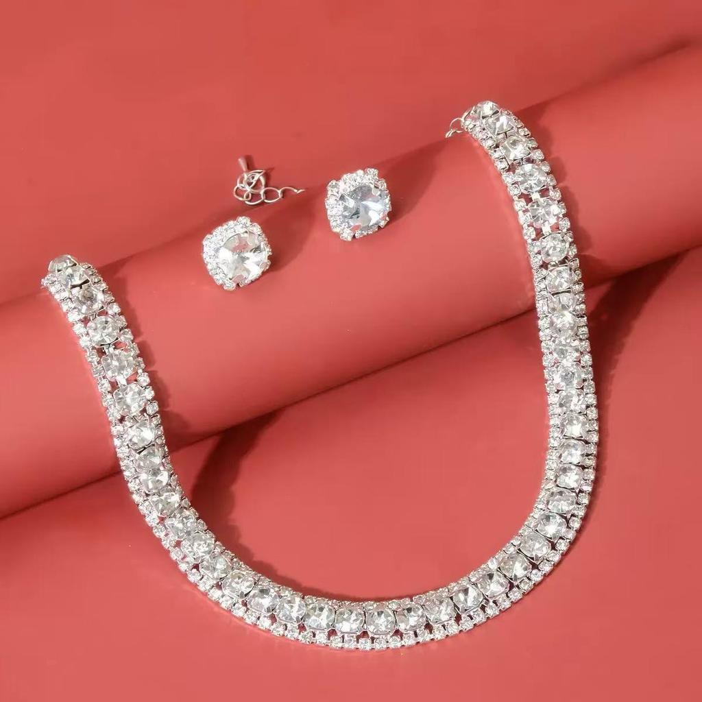 Elegantní mezikontinentální svatební souprava náhrdelníku a náušnic s kamínky