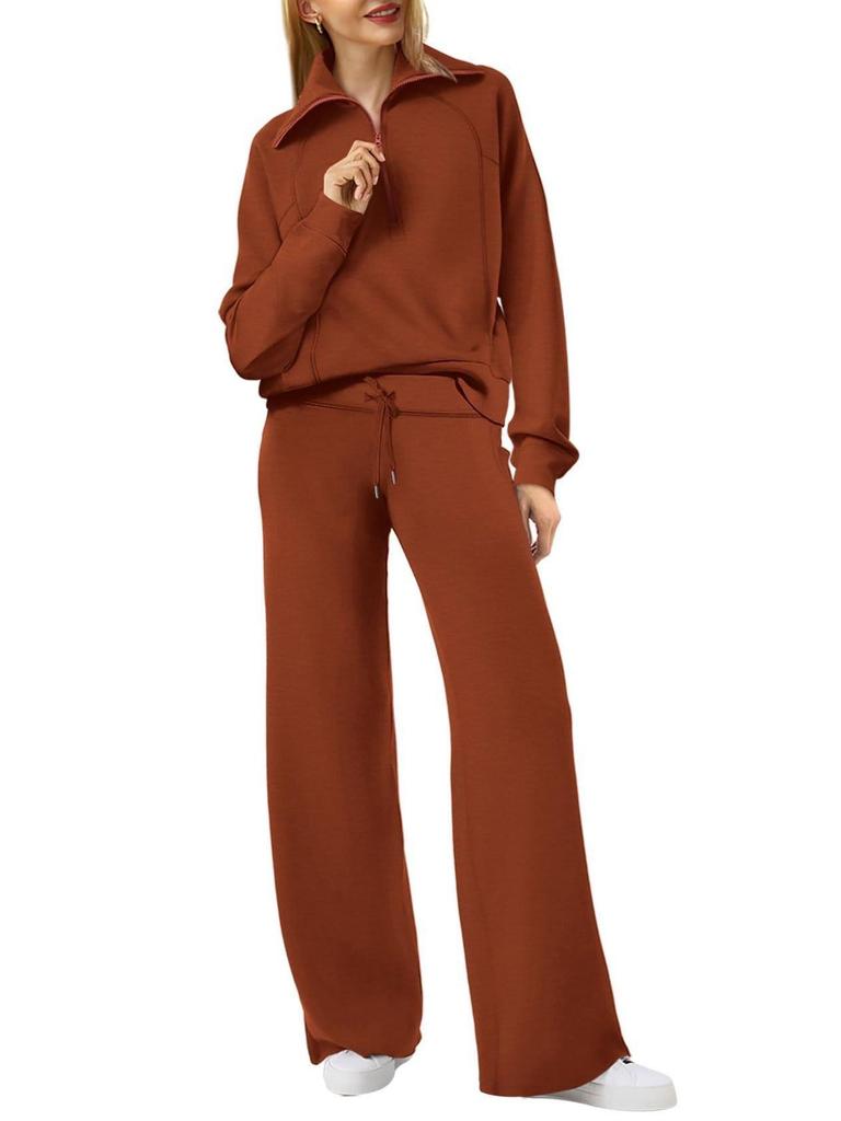 Autumn/Winter Casual Sports Set: Zipper Sweatshirt & Wide Leg Pants