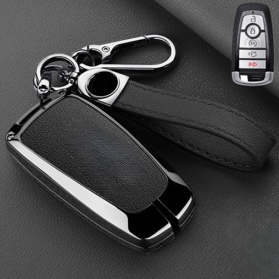 Alloy Leather Car Key Case Cover For Lincoln Aviator Corsair Nautilus Navigator