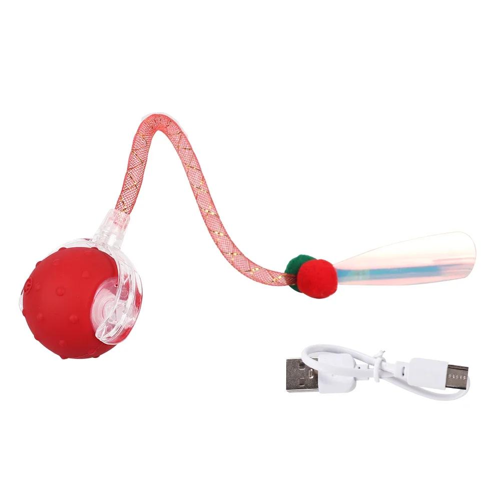 Rechargeable Intelligent Interactive Cat Dog Ball with Fake Tail Automatic Teasing Chew-resistant Pet Play Prop