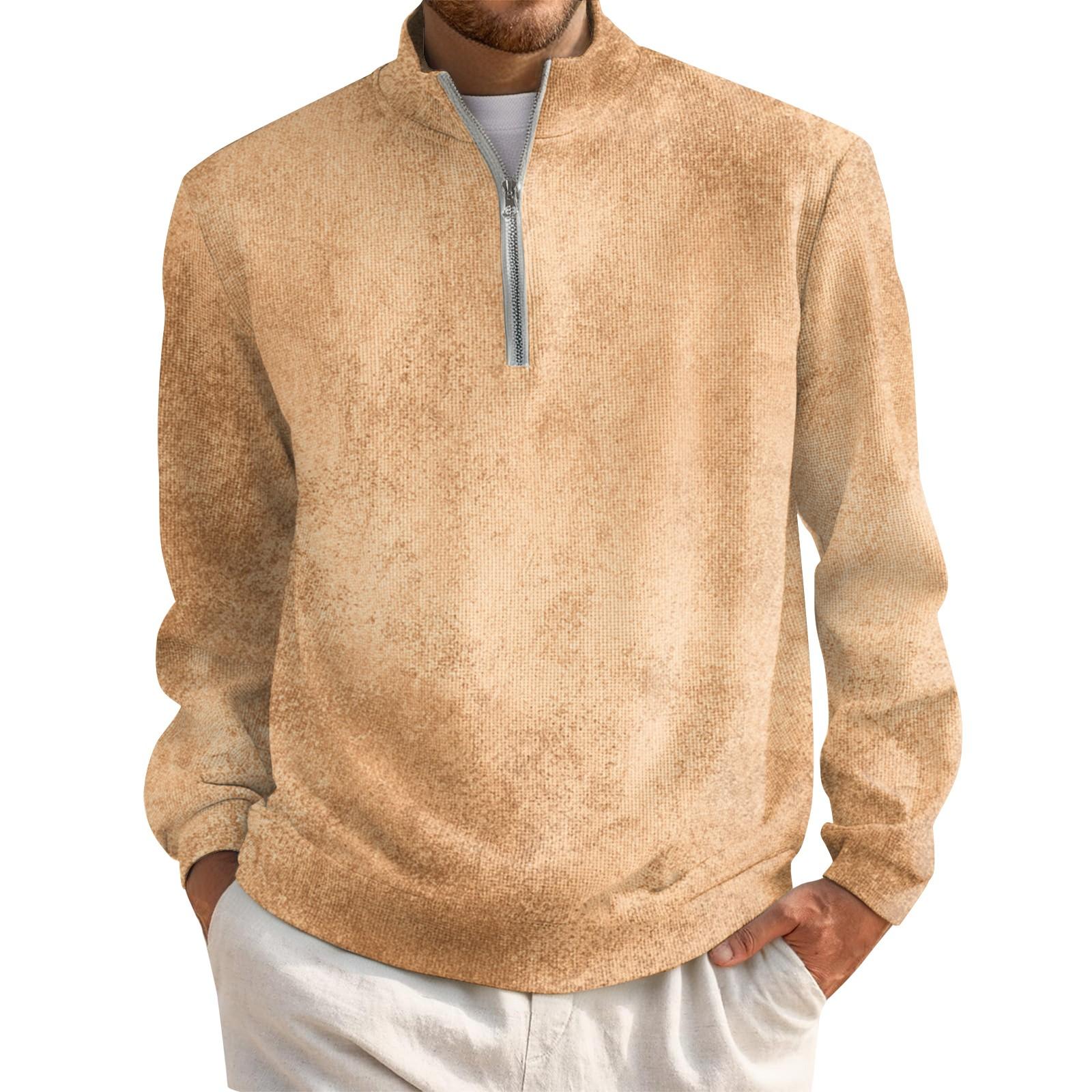 

Men s Short Zip Pullover Turtleneck Long Sleeve Top L бежевий