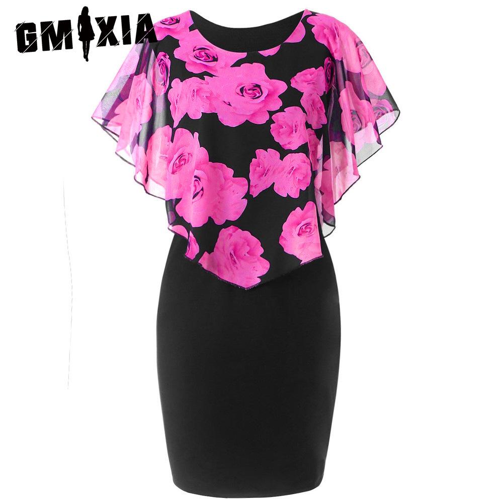 

GMXIA Черное сексуальное платье с прозрачной шалью и нежным цветочным принтом XXL розы красного