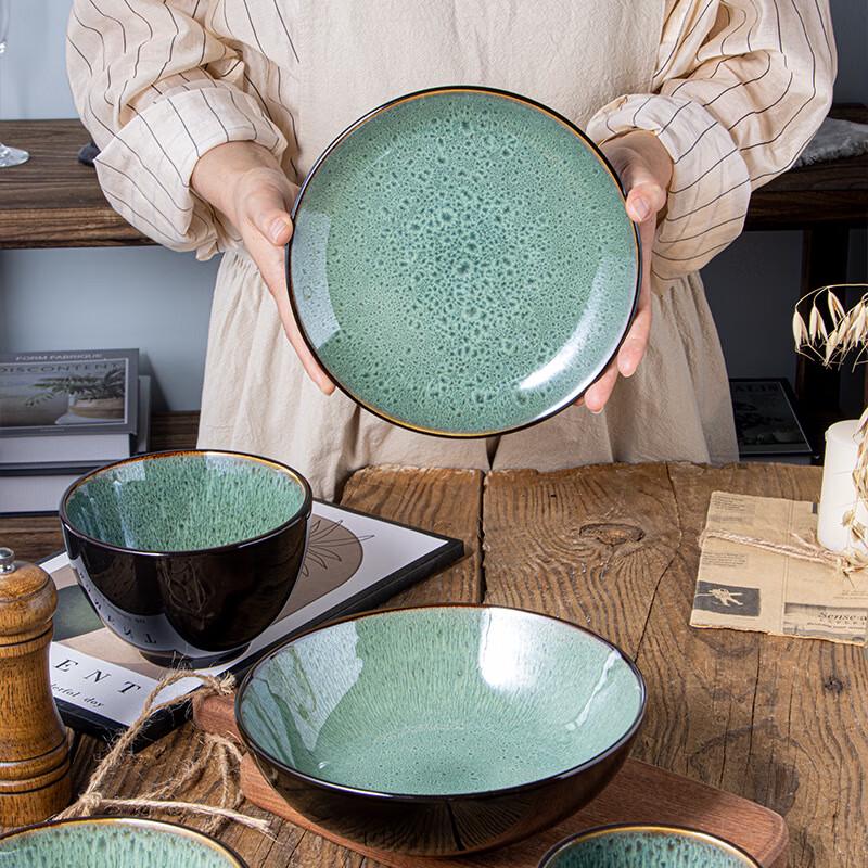 Nordic Style Reactive Glaze Ceramic Shallow Serving Bowl Set