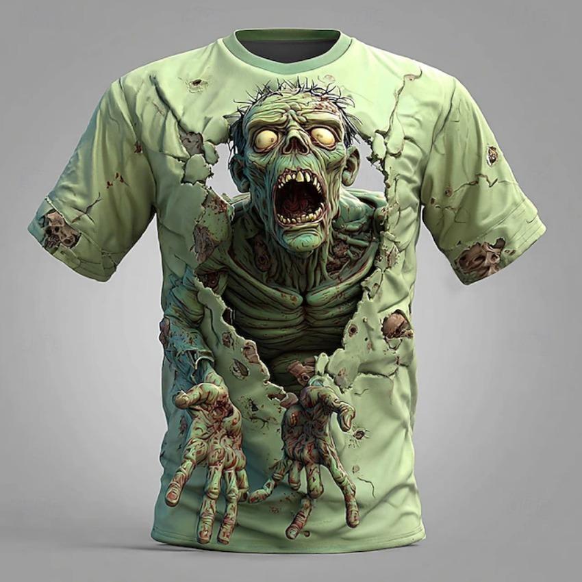 Herren Skelett Zombie 3D Gedrucktes T-Shirt Sommer Outdoor Casual Horror Muster Kurzarm Kinder Kinder Tops Herren Kleidung