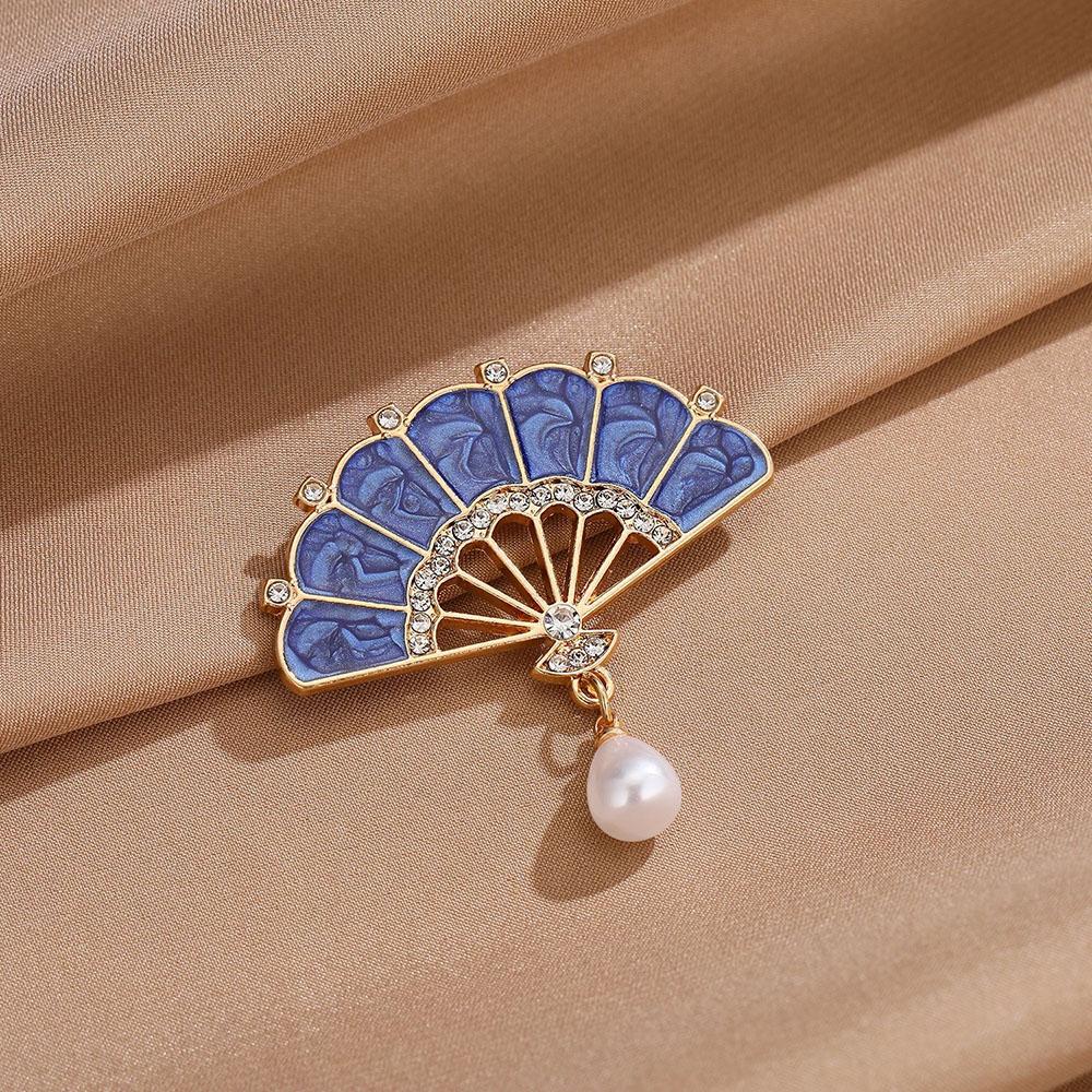 Retro Brosche Kreative Mode Brosche Emaille Brosche Leichter Perlenfächer Pin Für Wintermantel Geschenk Schal