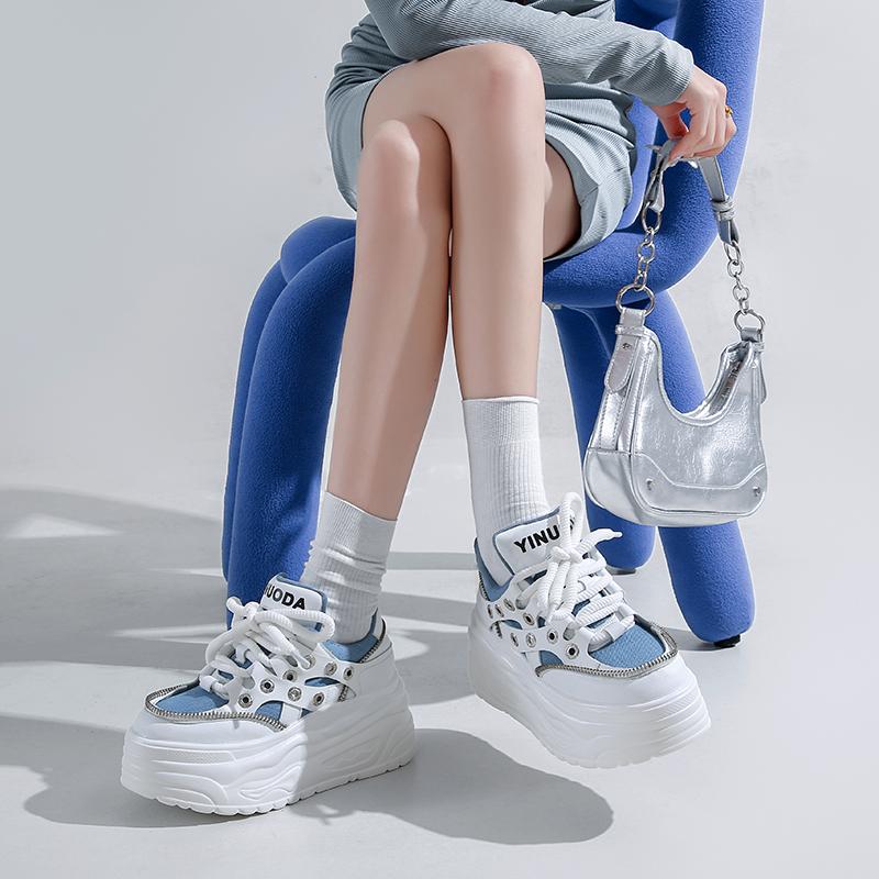 Fashion 8CM High Platform Sneakers Women Casual Leather Sport Shoes New Autumn Vulcanized Skateboard White Shoes Woman Chaussures Femme