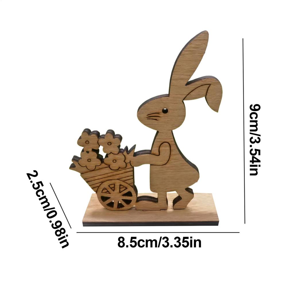 Wood Easter Bunny Cart Easter Gift Desktop Decoration Easter Statues With Floral Cart Cycling Rabbit Festival Desk Decorations