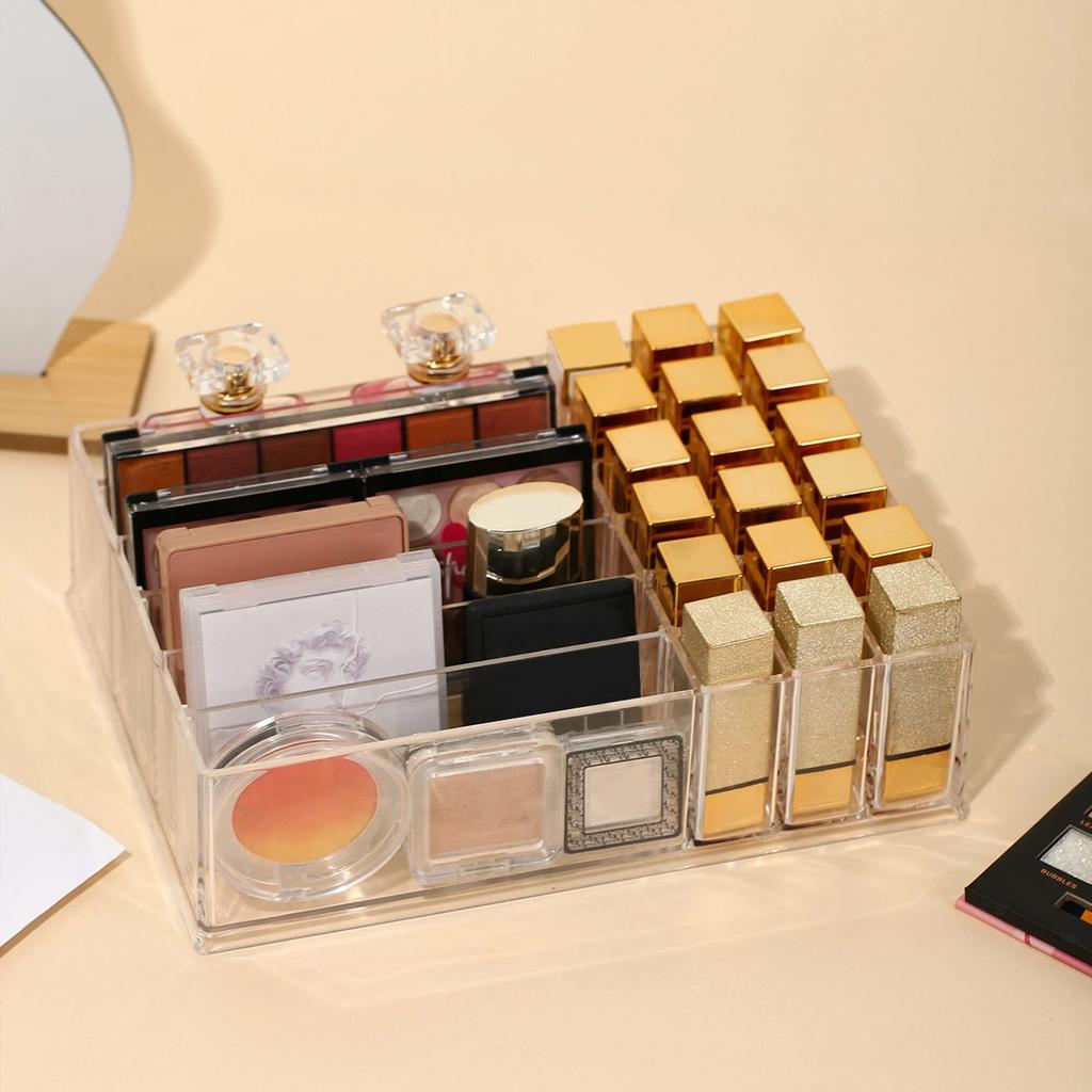 1pc Transparent cosmetic storage box, eye shadow color palette and lipstick storage box, desktop cosmetic finishing box
