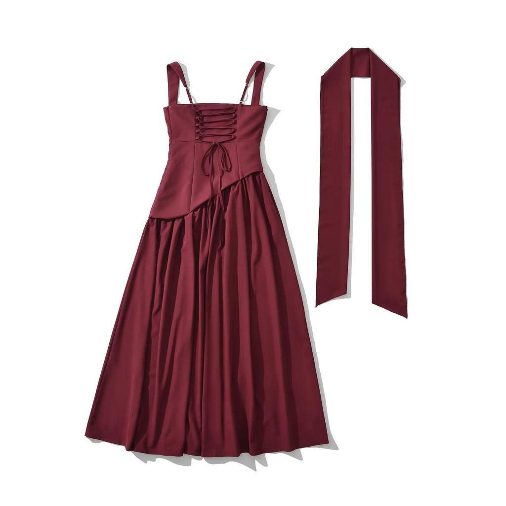 European Spring 2026: Women's Pure Color Spaghetti Strap Slit Dress
