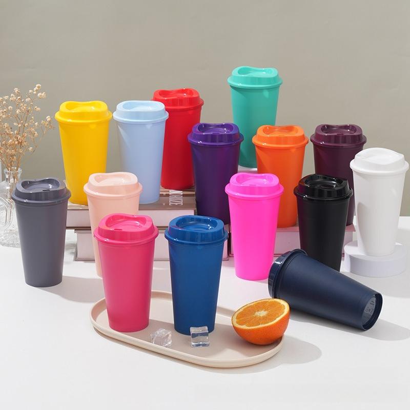 5pcs Plastic Coffee Cup 475ml Single-layer PP Material Cola Cup with Lid Leak-proof Portable Cold Drink Packging Cup Milk Tea Shop Packaged Cup