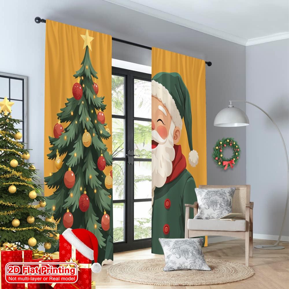 2pcs 2D Flat Printing Merry Christmas Popular Drapes Santa Claus Christmas Tree Decorations Polyester Without Electricity