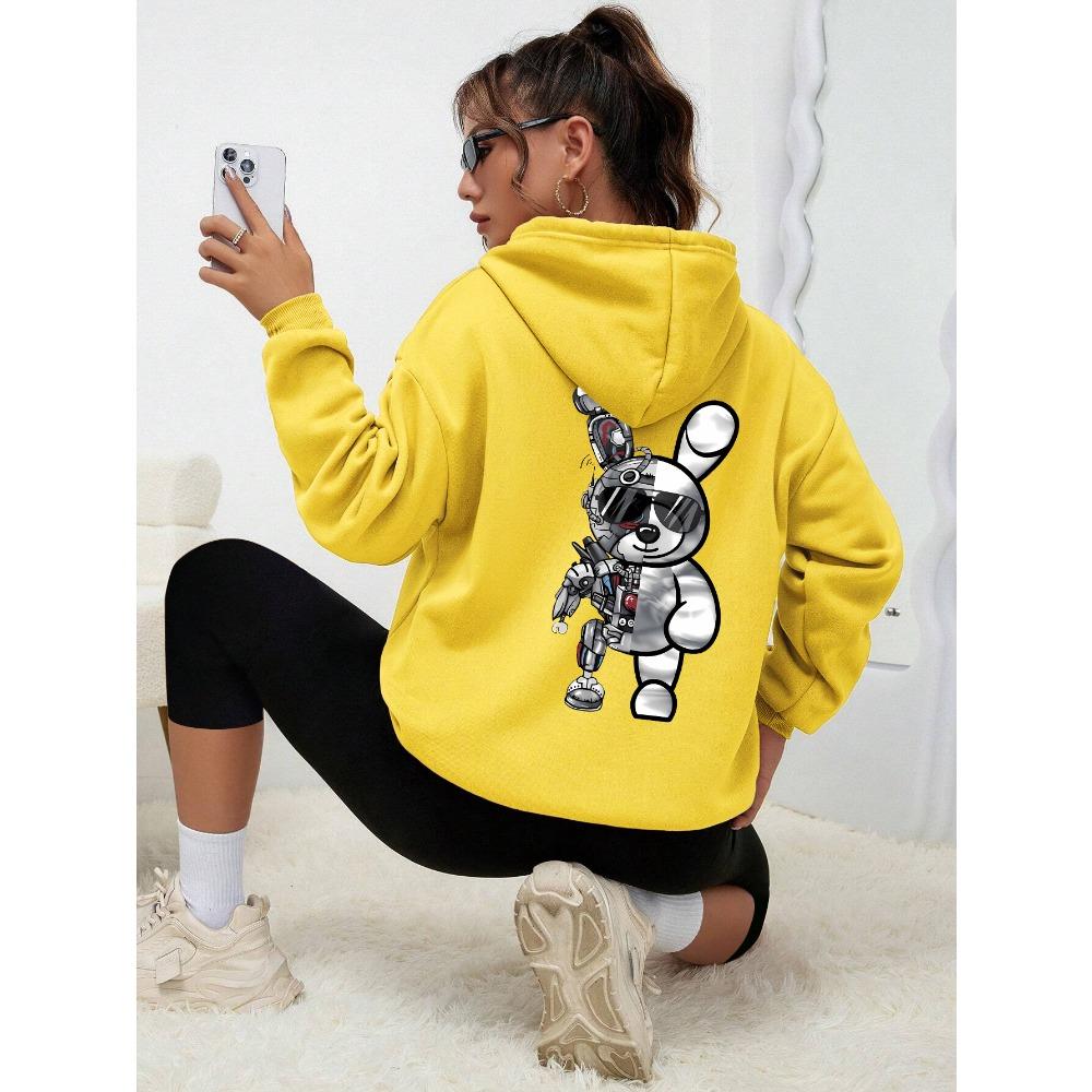 Robot Rabbit Cartoon Printing Sweatshirts Women Warm Hoodies Autumn Casual Hoodie Casual Fashion Basic Versatile Clothes