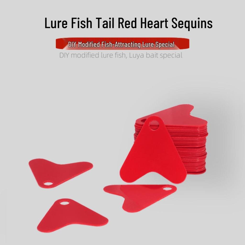 Red Heart Fish Tail Lure: Small Plastic Bait with Sequins To Enhance Fish Attraction