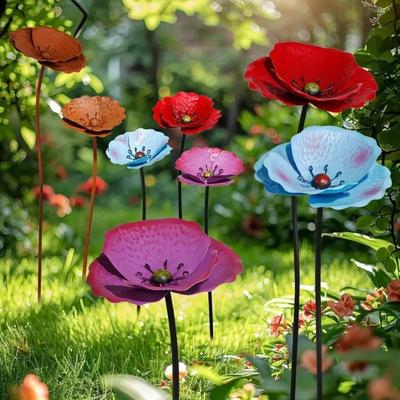 2Pcs Weather-resistant Outdoor Iron Art Flowers Large Artificial Flower Ornaments  Yard Art