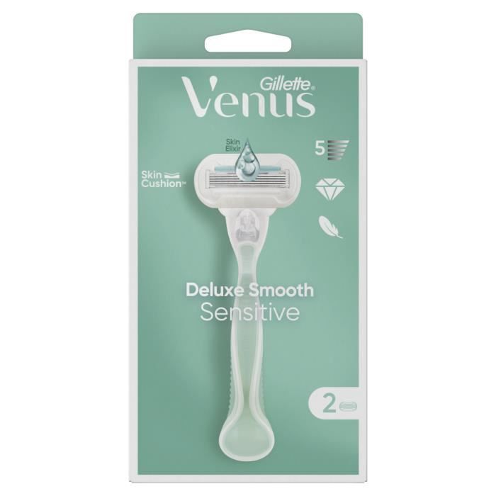 Rasoir - Gillette - Venus Deluxe Smooth Sensitive - 1 Manche - 2 Recharges - 5 Lames