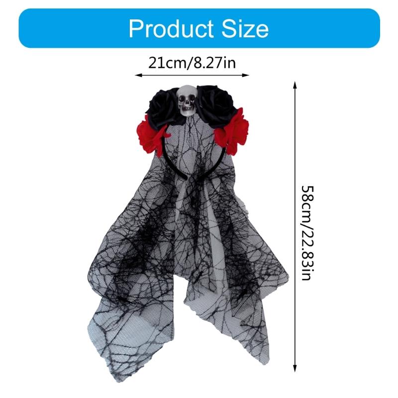 Rose Witch Costume Hair Hoop Gothic Dark Flower Skull Hair Styling for Live Show Headband Gothic Carnivals