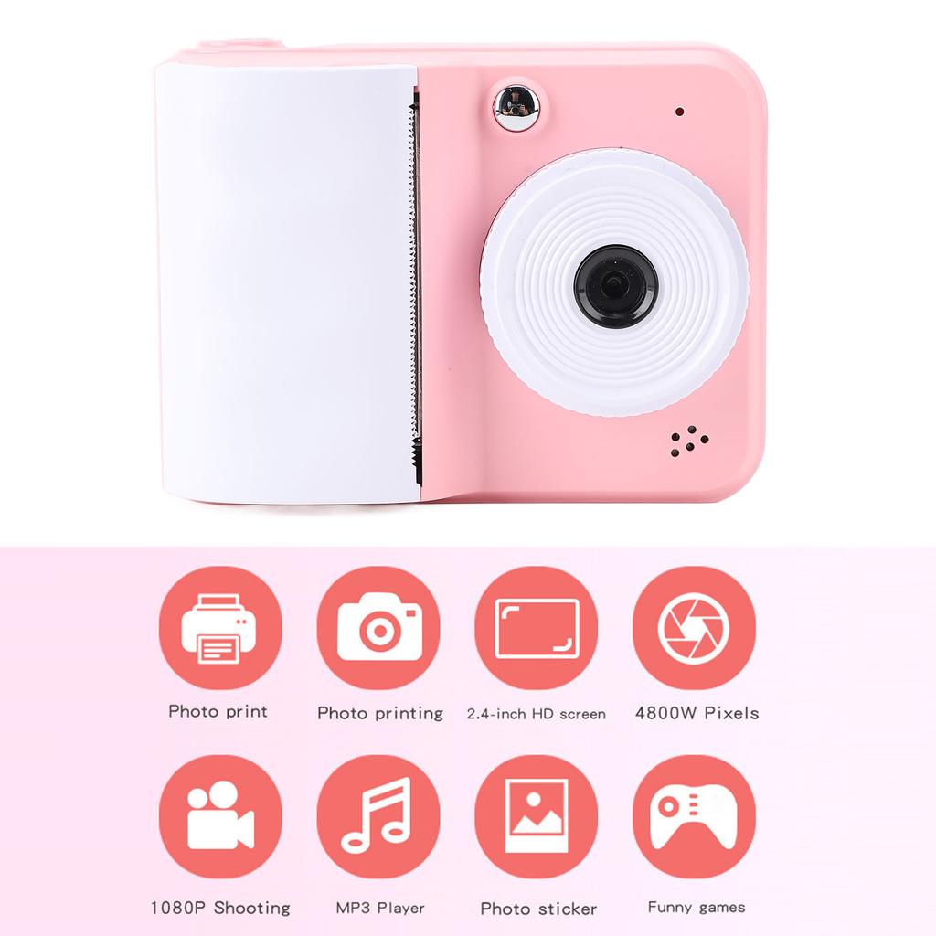 Print Camera 1080P HD Video 48MP Images 2.4 Inch Screen Compact Portable Camera with Print Paper