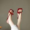 Französisch Stil Elegante Quadratische Schleifen Design Sandalen für Damen Sommer Neu Offene Zehen Atmungsaktiv Bequem Fersenriemen Hausschuhe