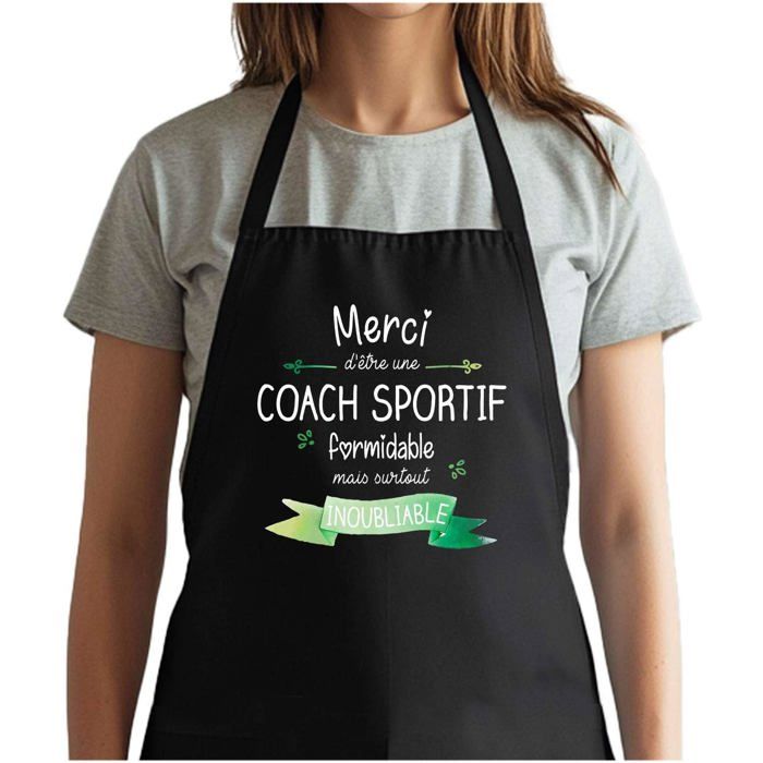 Tablier de cuisine - Merci Coach sportif - Noir - Impression Bretonne - Coton résistant