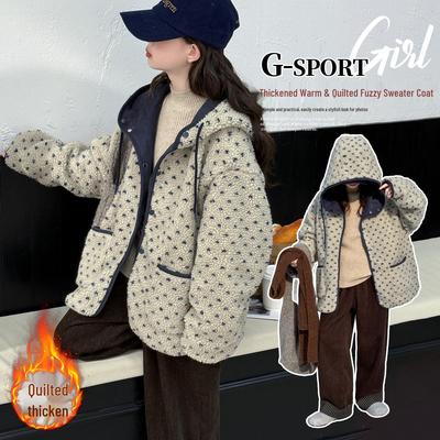 Girls' Cotton-Padded Lambswool Jacket for Spring/Autumn 2025 - Trendy Casual Coat for Children
