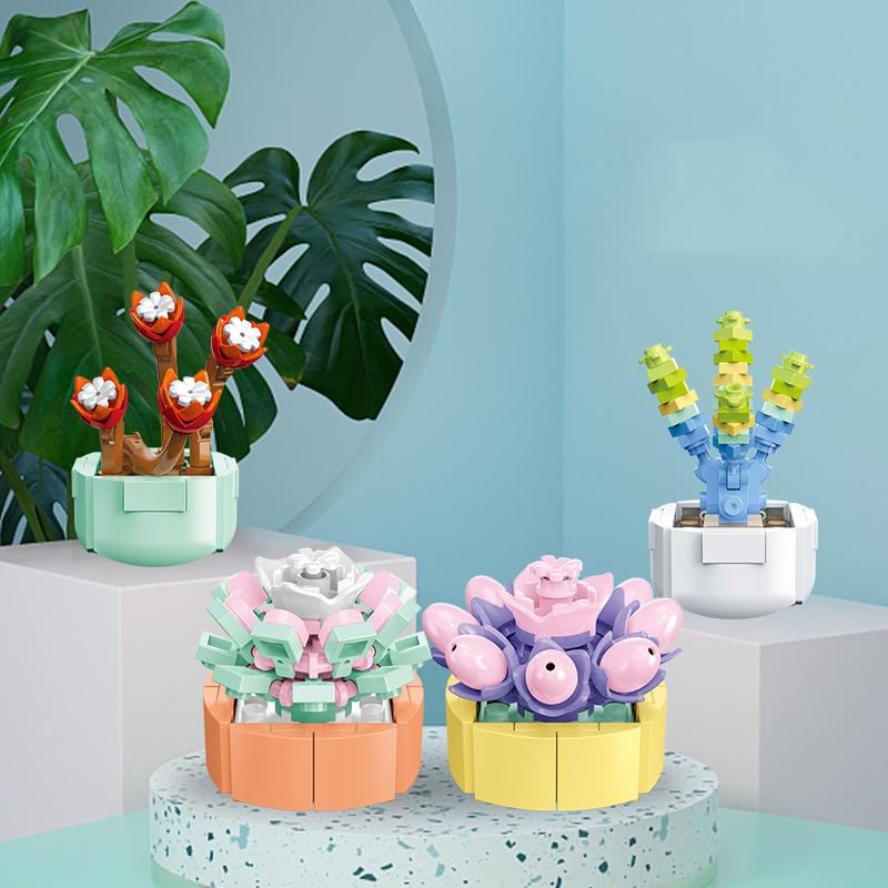 Succulente Blocchi da costruzione Pianta da assemblaggio Bouquet in vaso Giocattolo per bambini Decorazione creativa Modello