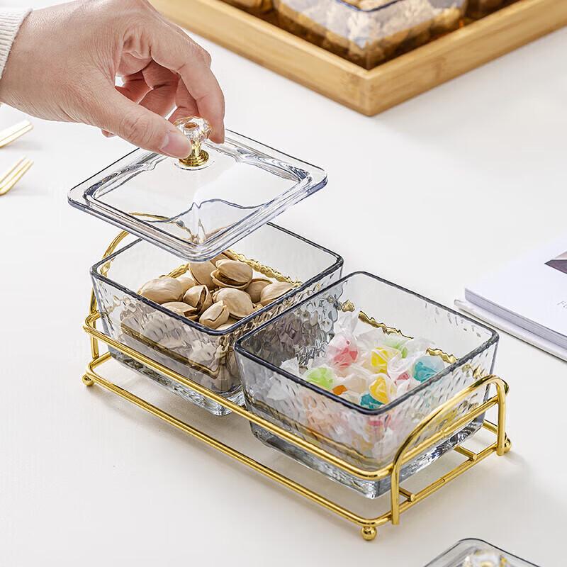 Plateau de service en verre à 3 compartiments avec support et couvercle